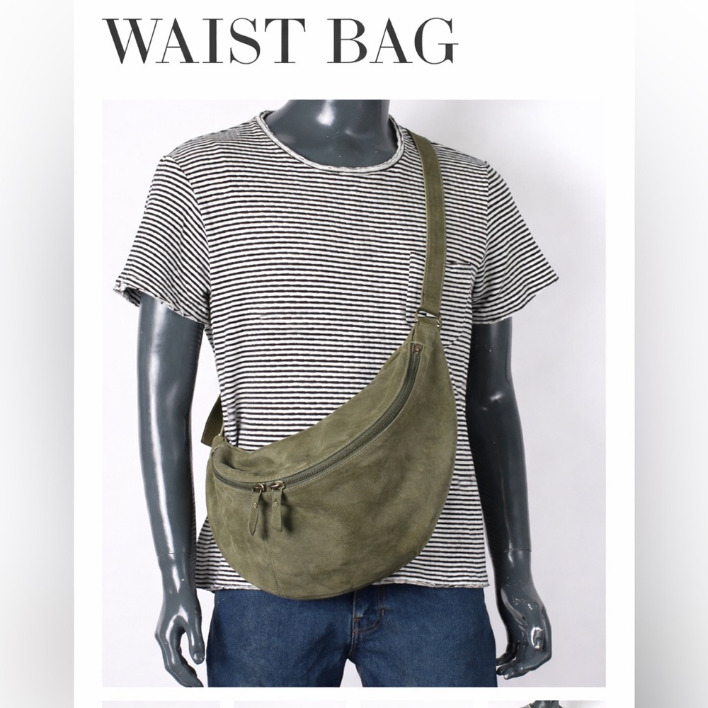 Designer Leather Crescent Waist Bag - Sage Green by A INDUSTRÍA, Portugal